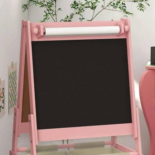 Three-In-One Kids Easel with Paper Roll, Art Easel, with Storage - Pink