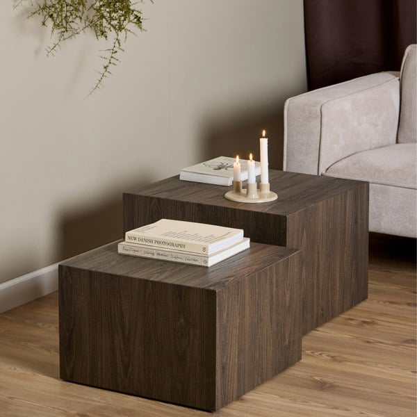 Furniture To Go Dice Square Coffee Table Set in Smoked Ash
