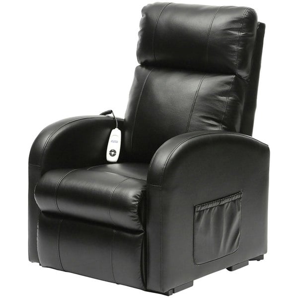 Single Motor Rise and Recline Lounge Chair - Black PU Leather Material Loops