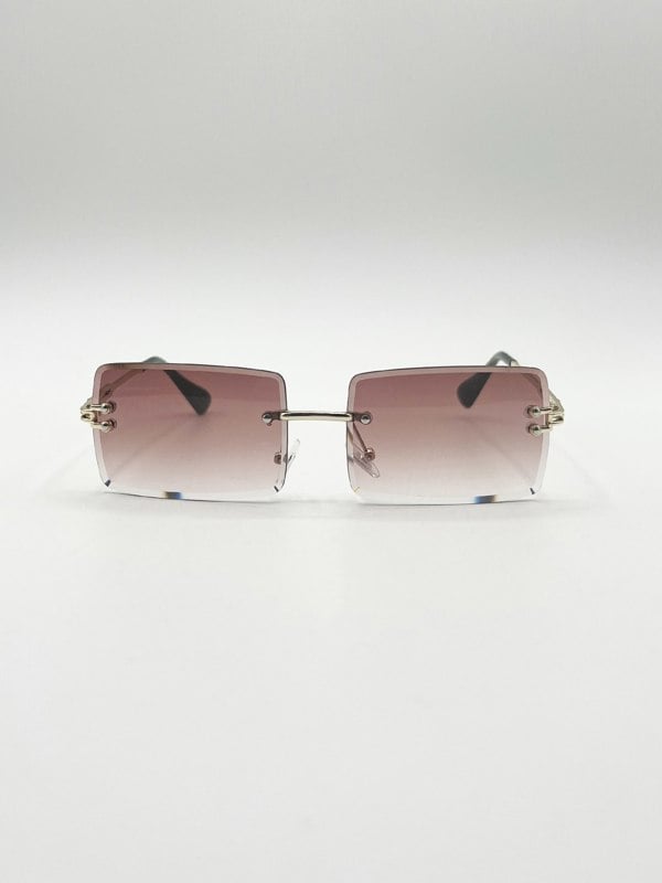 SVNX Frameless Rectangle Sunglasses in Brown