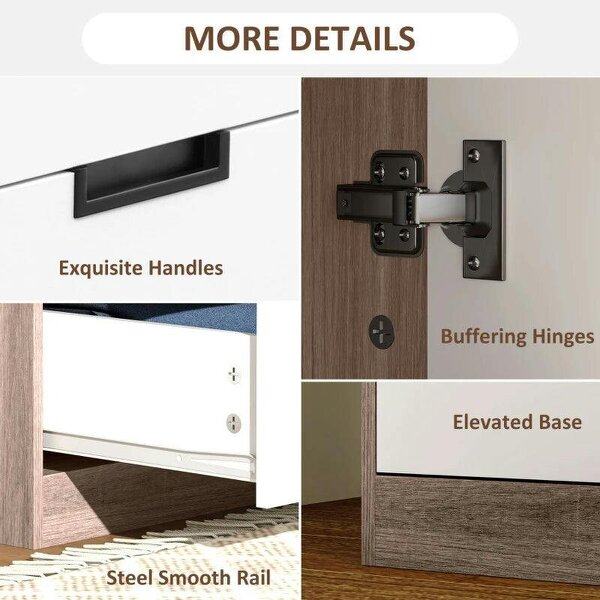 Modern Clothes Storage Cupboard Unit, 3 Drawer 2 Door Wardrobe with Hanging Rod, White/Brown