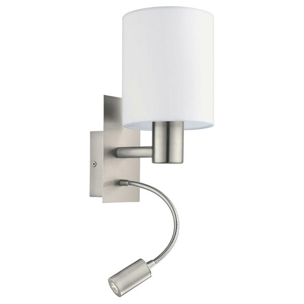 EGLO Pasteri White Fabric LED Wall Lamp With Reading Light