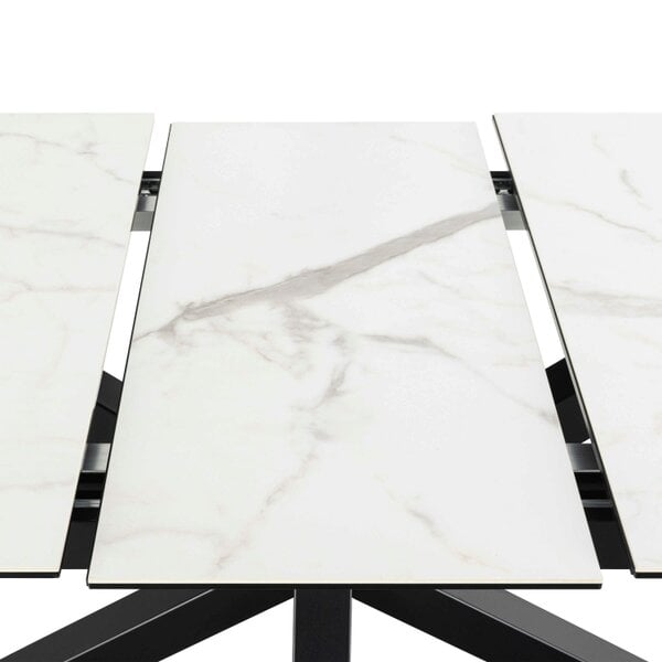Wyld Haus Perth 168cm White Ceramic Extendable Dining Table Industrial Black Metal Legs