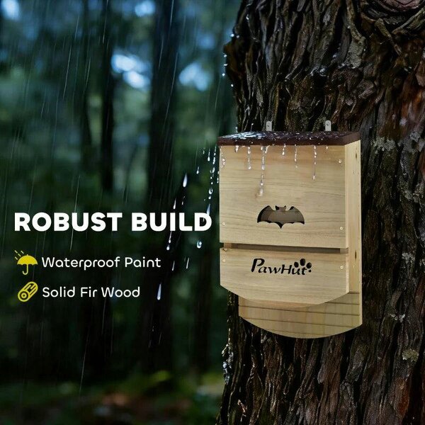 Bat Boxes, Pack of 3 Wooden Bat Houses for Outdoor, Garden, Farm, Easy to Hang, 23 x 9.5 x 36.5 cm, Natural