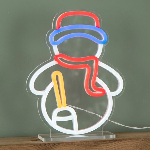 Samuel Alexander 24cm Light up Christmas Snowman Table Top Neon Sign