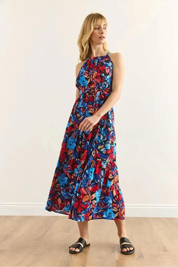Hoxton Gal Halter Neck Belted Midi Dress