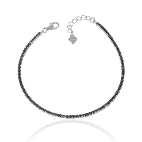 Spero London Sterling Silver Mini Black Tennis Bracelet