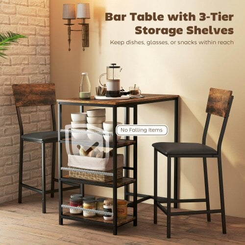 Wyld Haus Vita Wooden Brown And Black 3 Piece Compact Bar Table Set