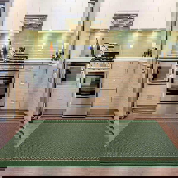 Machine Washable Green Designer Mats | Bordered Line Design