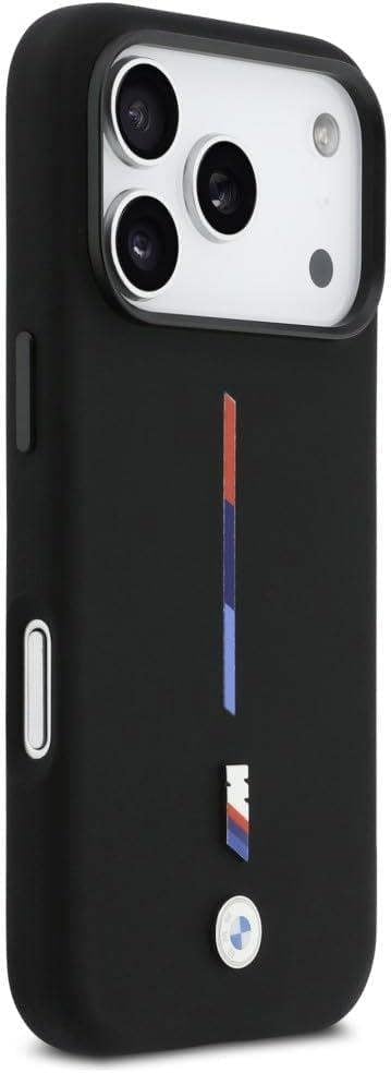 BMW M Series Silicone Tricolor Line Case with MagSafe for iPhone 17 Pro 6.3" Black - BMHMP17L25SITMIK