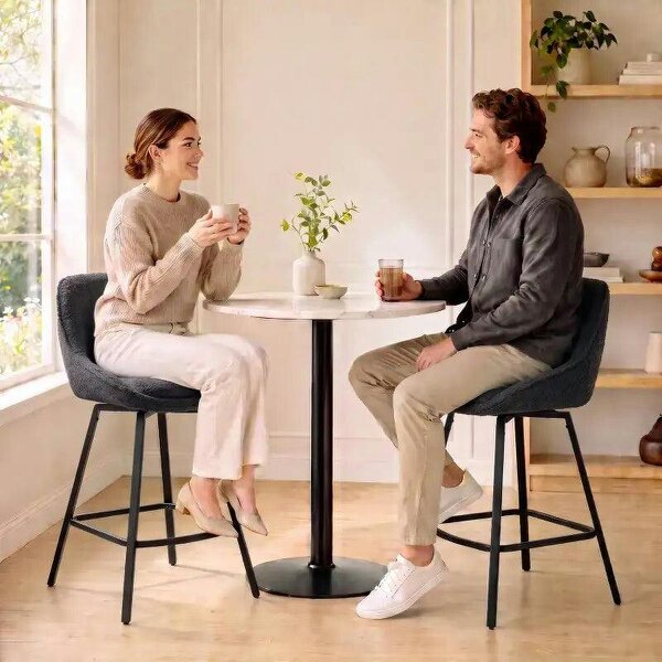 Bobobiy Bar Stools Set of 2, 64 cm Modern Linen-Touch Fabric 360° Swivel Counter Height Bar Chairs, Black