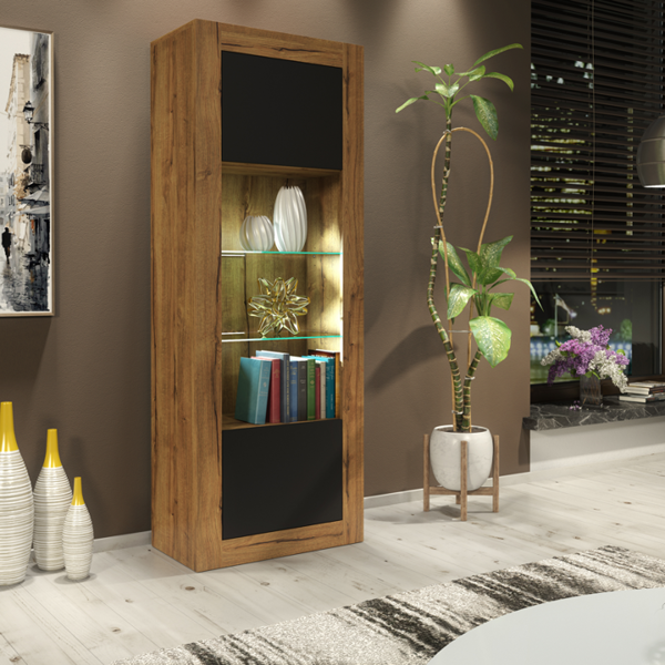Mex Furniture Charming 170cm Modern Display Cabinet – Black Matt Doors with Free LED lights