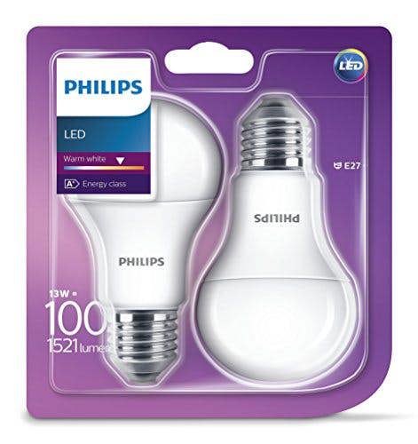 Philips 2 x Philips 13 - 100W Frosted E27 Edison LED Bulb 1521lm - Warm White