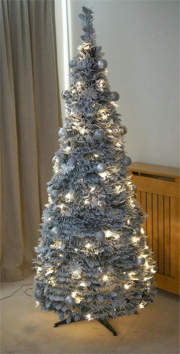 Scotts of Stow Xmas Haus PreLit Led Pop Up Silver Decor Xmas Tree