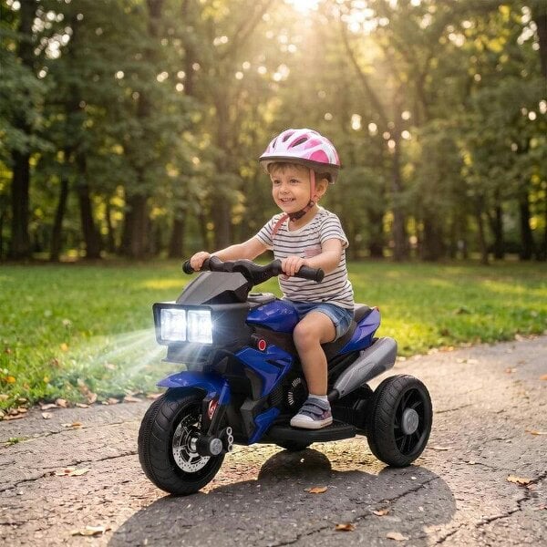 Kids Electric Motorcycle Ride-On Toy, 3-Wheel Battery-Operated Motorbike with Horn, Toddler Ride On Bike, Blue