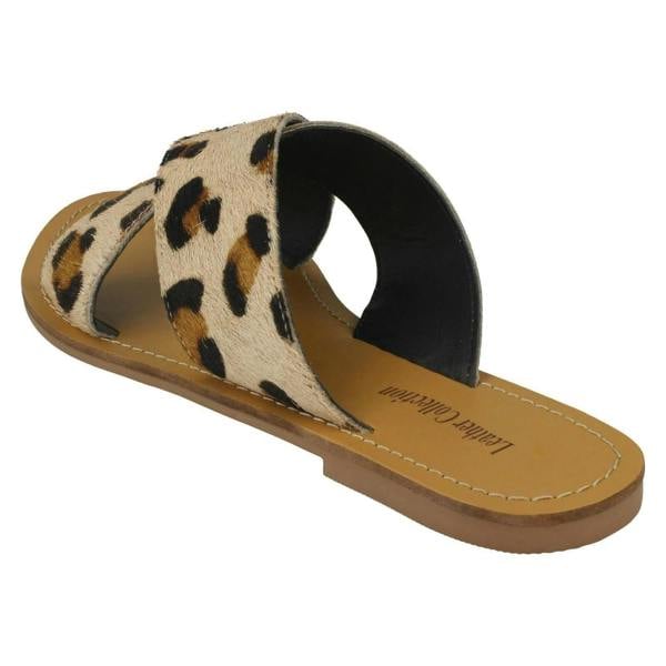 Leather Collection Ladies Leather Collection Flat Cross Over Mules F00236