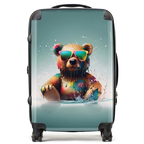 Warren Reed Splashart Bear In Glasses Suitcase