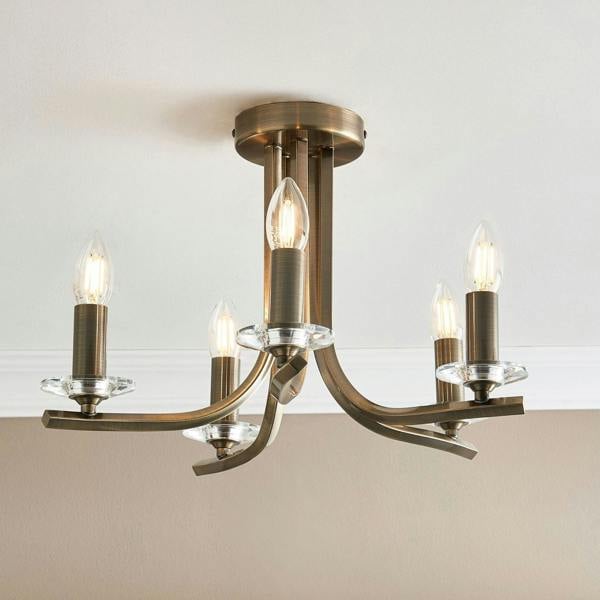 Pagazzi Lighting Morden 5 Light Antique Brass Semi Flush Ceiling Light