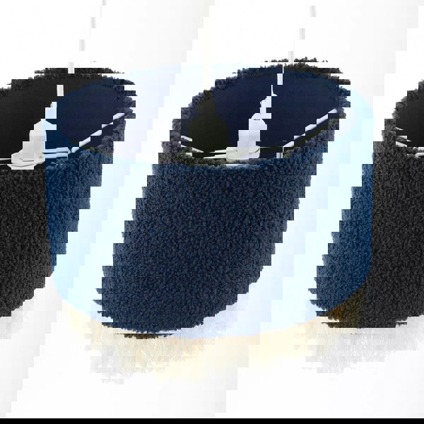 Midnight Blue Wool Lamp Shade with Ivory White Hanging Fabric Tassels Image 5