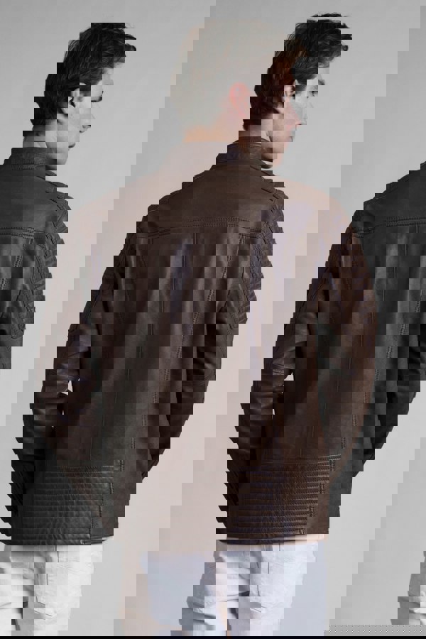 Brown Smart Zip-Up Genuine Leather Biker Jacket