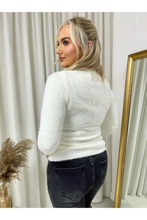 ikrush Stella Fitted Long Sleeve Fluffy Knitted Top