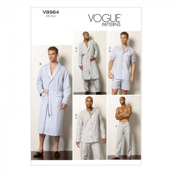 Vogue Sewing Pattern 8964, Robes, Trousers, Pyjamas, Shorts, Tops for Men, 34-36-38-40 - Easy