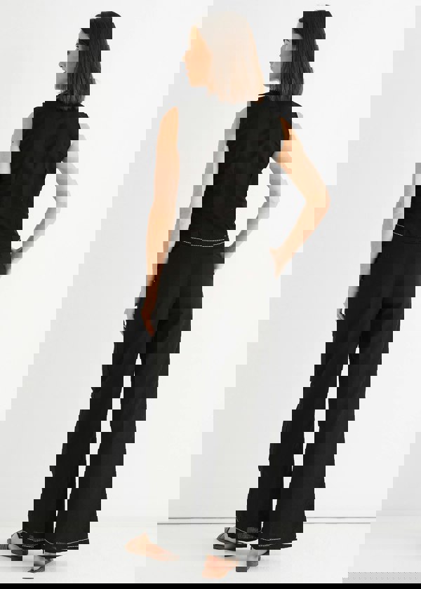 Gini London Black Cotton Contrast Stitch Detail Waist Coat