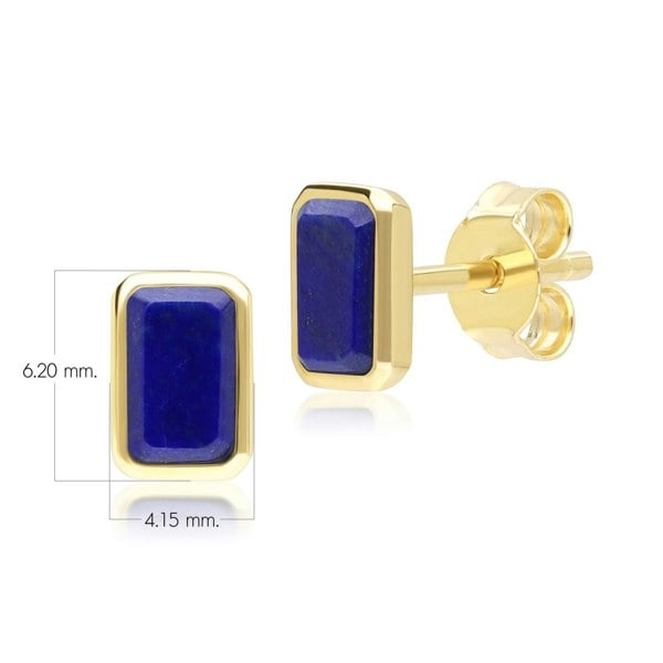 Gemondo Classic Baguette Lapis Lazuli Stud Earrings in 9ct Yellow Gold