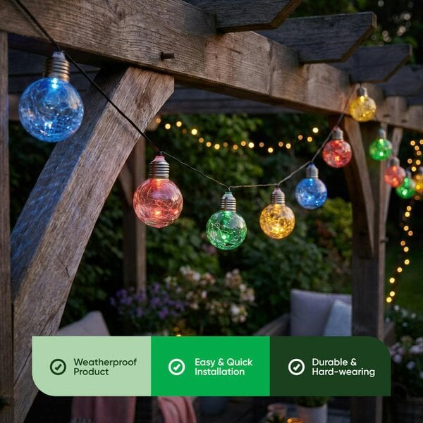 Gardenwize 10-Piece Solar Crackle Ball String Lights – Outdoor LED Garden Lights