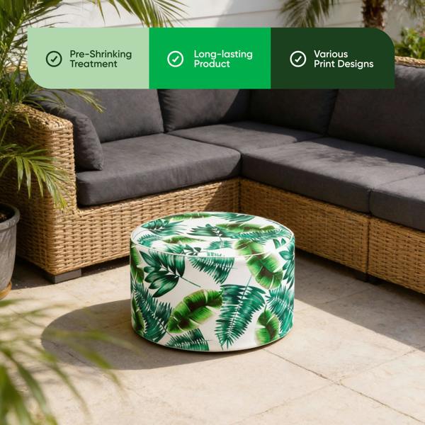 Gardenwize Outdoor Pouf Ottoman – Botanical Green Palm Inflatable Footstool