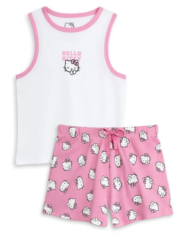 Hello Kitty Womens Pink Character Vest and Shorts Pyjama Set