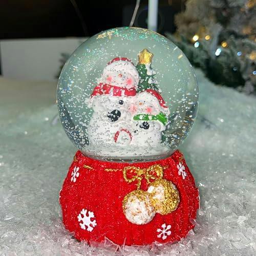 15cm Musical Christmas Snow Globe with Santa and Snowman Scene, Glass Ornament on Resin Base image 4