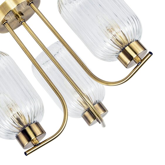 Happy Homewares Elegant Ceiling Fitting in Antique Brass with Ribbed Glass Shades