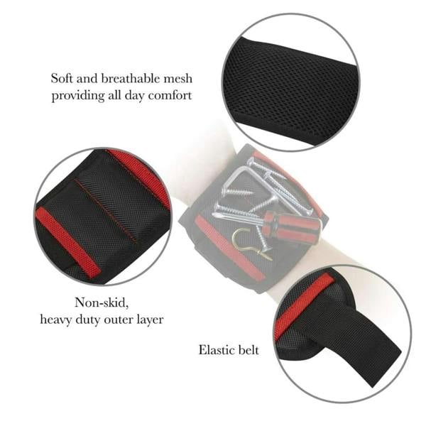 Top 3 Magnetic Wristband Tool Holder with 15 Magnets and Storage Pockets Black