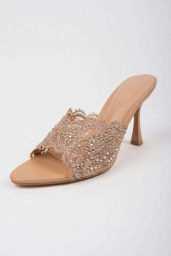 ikrush Ines Embellished Lace Stiletto Mules
