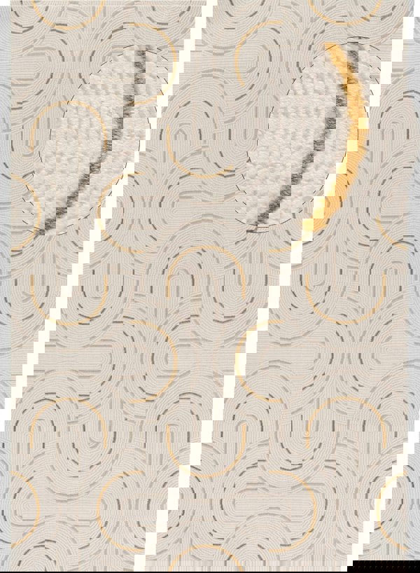 Living Room rug, gold-cream colours, geometric, practicality in mind, the rug is anti-allergic.