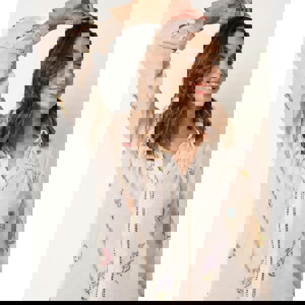 Blue Vanilla Long Sleeve Embroidered Button Front Blouse