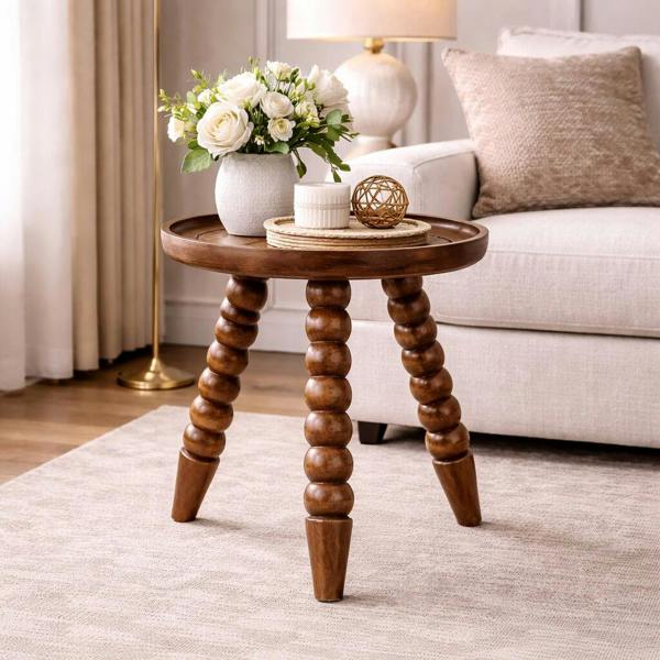 Artisan Furniture Solid Wood Spindle Tray Side Table, Brown