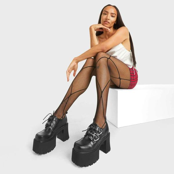 Lamoda Open Heart BlackPU Chunky Platform Shoes Stylish Trendy Everyday Wear
