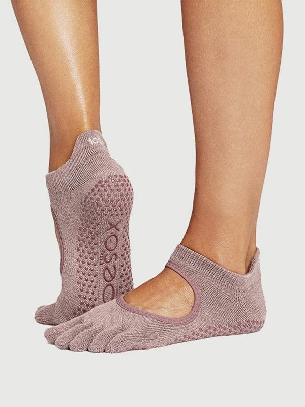 ToeSox Full Toe Bellarina Women's Yoga Grip Socks - L - Rosy