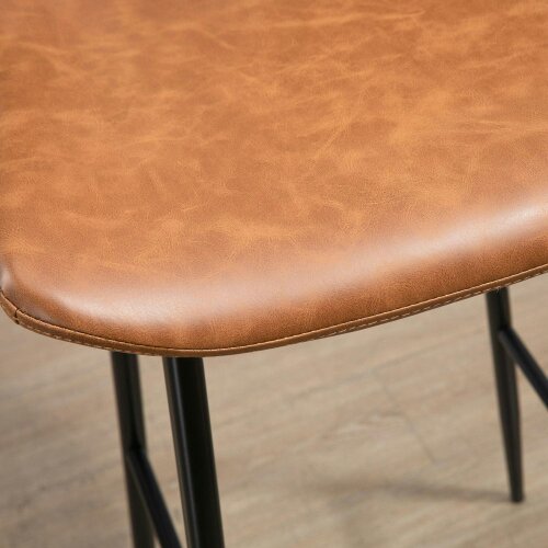 Wyld Haus Lorelu Faux Leather Brown Upholstered Bar Chairs Set Of 2 With Steel Legs And Footrest