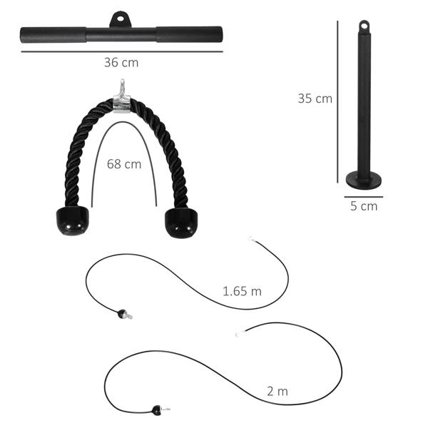 Cable pulley lats system kit with twist rope handles, loading post, and cables