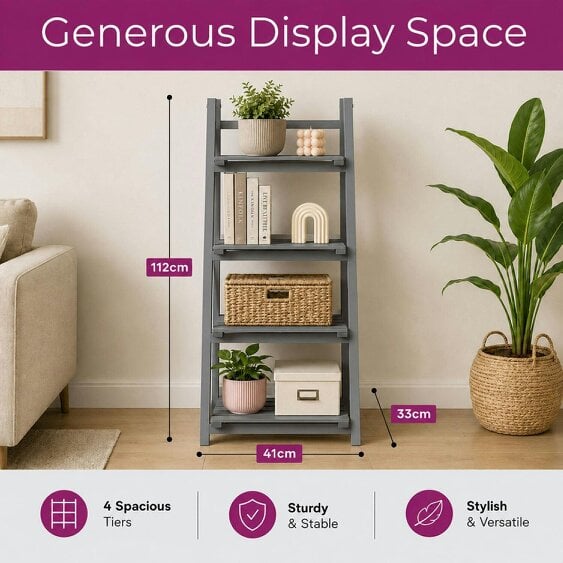 Neo Grey 4 Tier Wooden Foldable Plant Stand