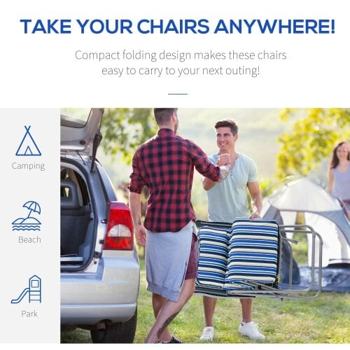 Bobobiy Reclining Garden Chair Set of 2, 5-Level Adjustable Zero Gravity Chairs with Cushions, Blue Stripe