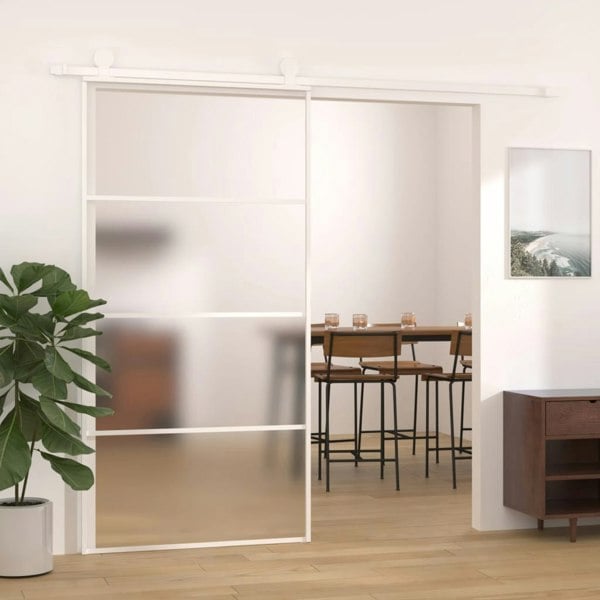 Berkfield Sliding Door Frosted ESG Glass and Aluminium 102.5x205 cm White