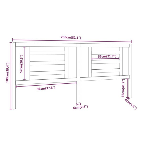 Berkfield Bed Headboard 206x4x100 cm Solid Wood Pine
