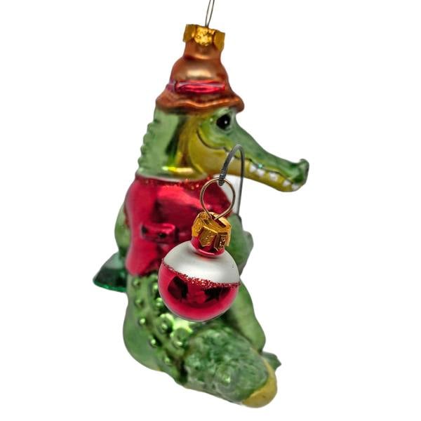 Ferncrest Trading Fishing Alligator Christmas Tree Bauble