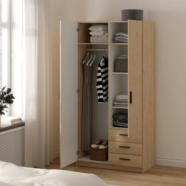 Furniture To Go Sprint Wardrobe with 2 Doors + 3 Drawers in Jackson Hickory