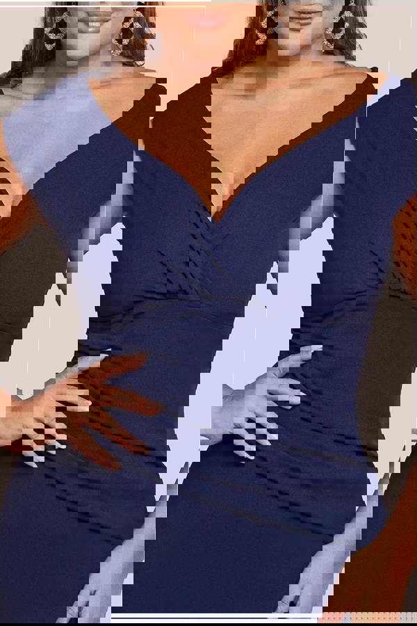 Scuba Bardot Pleated Midi Dress - Navy DR4135P