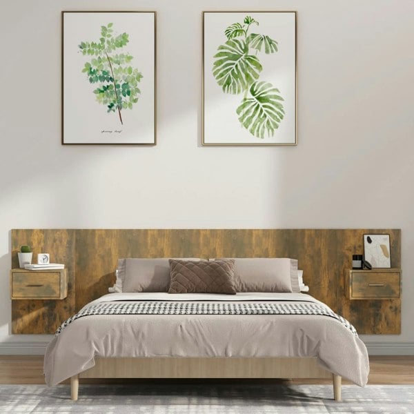 Berkfield Bed Headboard with Cabinets Smoked Oak Engineered Wood